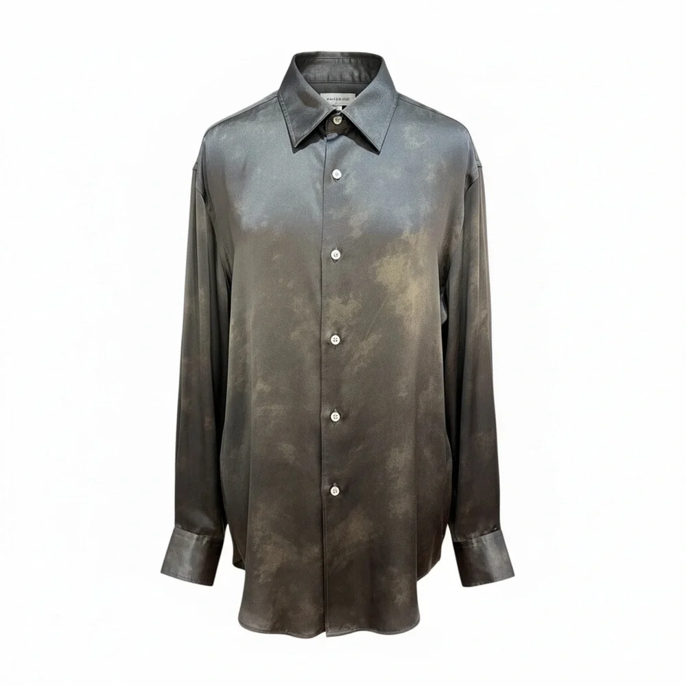 Armani Collezioni Green and Black Marbled 100% Silk Button Down Shirt - Picture 2 of 12
